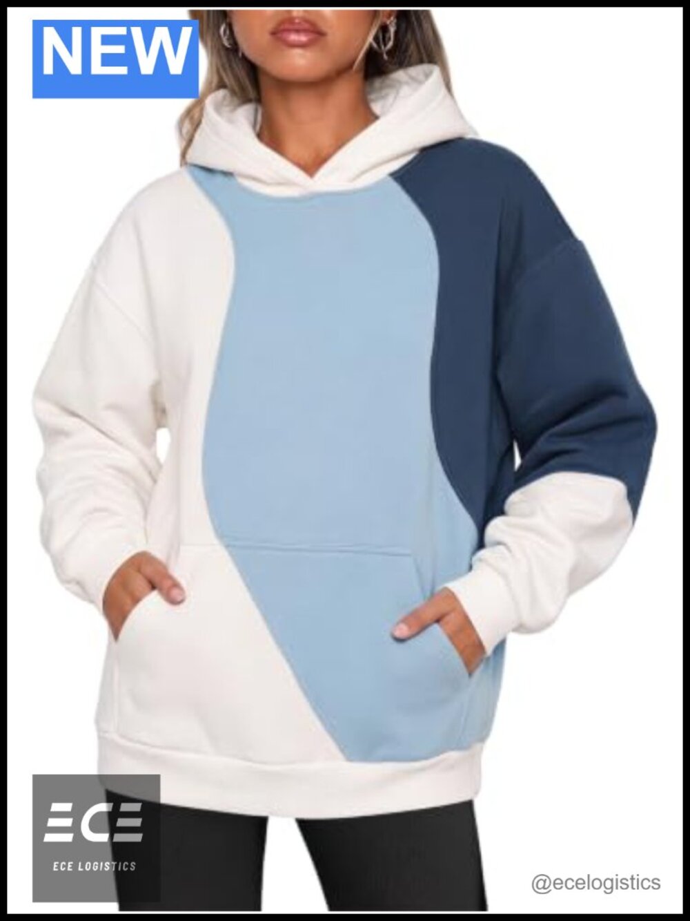 Oversized Fleece Hoodie Color Block Sweatshirt Kangaroo Pocket Pullover
